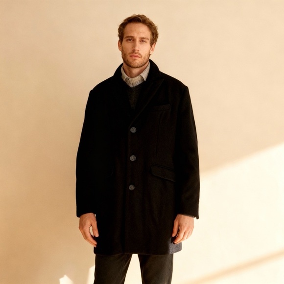 Strauss Men’s Insulated Wool Blend Black Winter Pea Coat Jacket - Picture 1 of 10